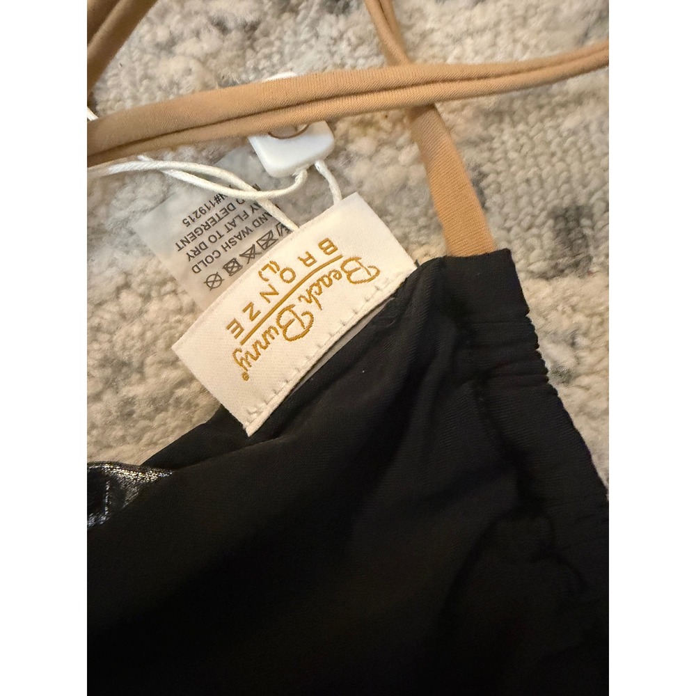 Beach Bunny Smoke & Mirrors Bikini Set Black Tan Metallic Silver Trim Large NWT - Picture 4 of 5
